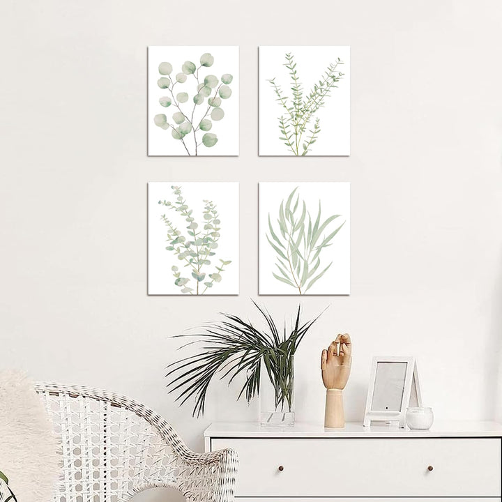4PCS 8X10in,Botanical Plant Canvas Wall Art, Framed Boho Wall Decor For Bathroom, Minimalist Aesthetic Bedroom Wall Art
